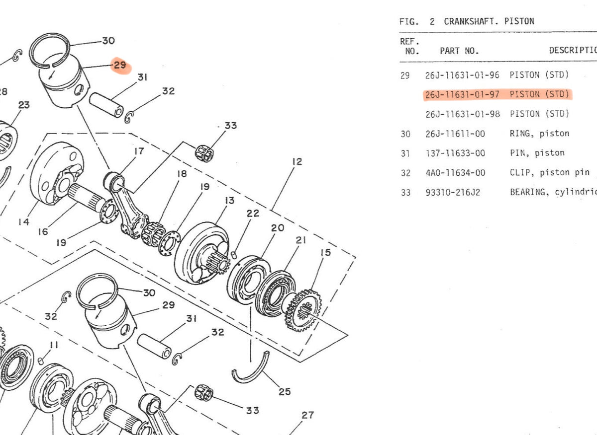 Yamaha TZ250 Piston 26J-11631-00-97. 1983/‘84 – Fondseca